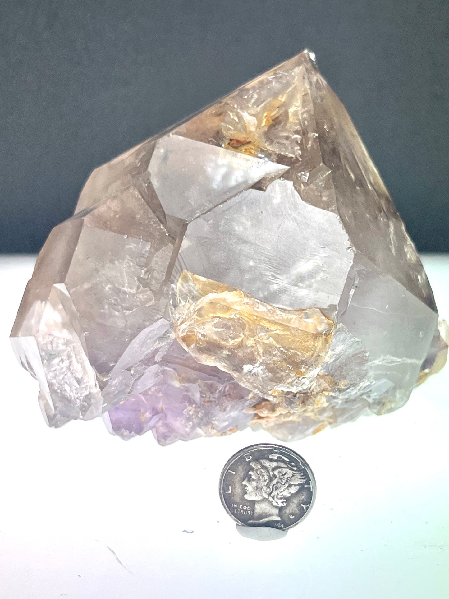 Smokey and Enhydro Elestial Quartz with Amethyst Crystal Vein