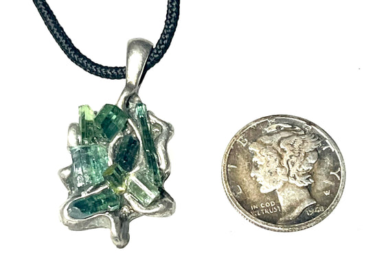 Blue and Green Tourmaline Pewter Pendant