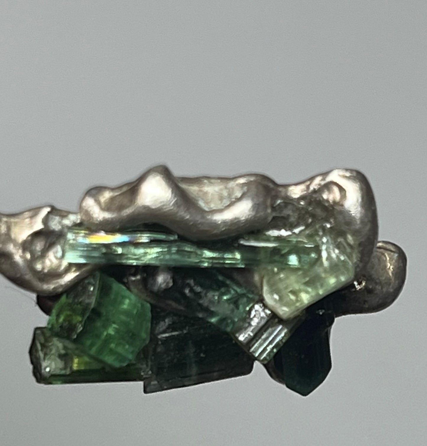 Blue and Green Tourmaline Pewter Pendant